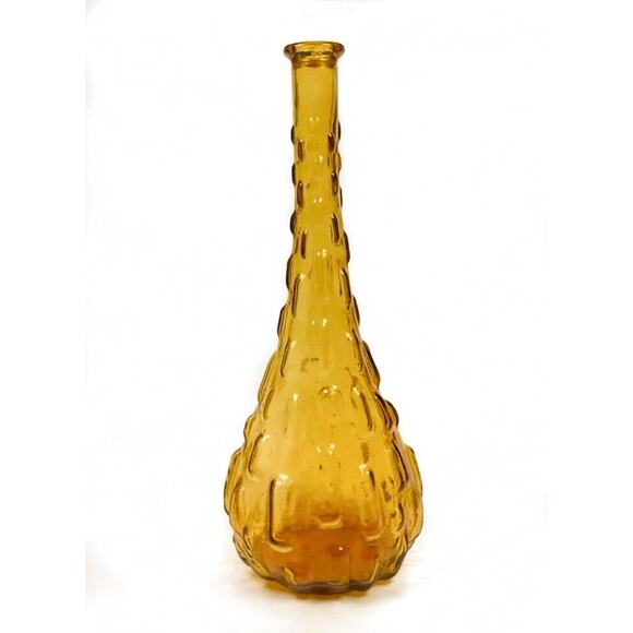 MCM Italian Empoli Amber Glass Genie Bottle Decanter 15” Vintage Brick Pattern